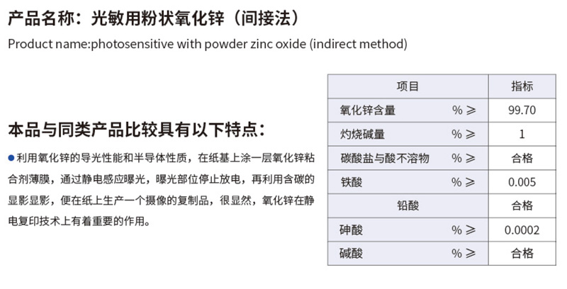 光敏用粉狀氧化鋅